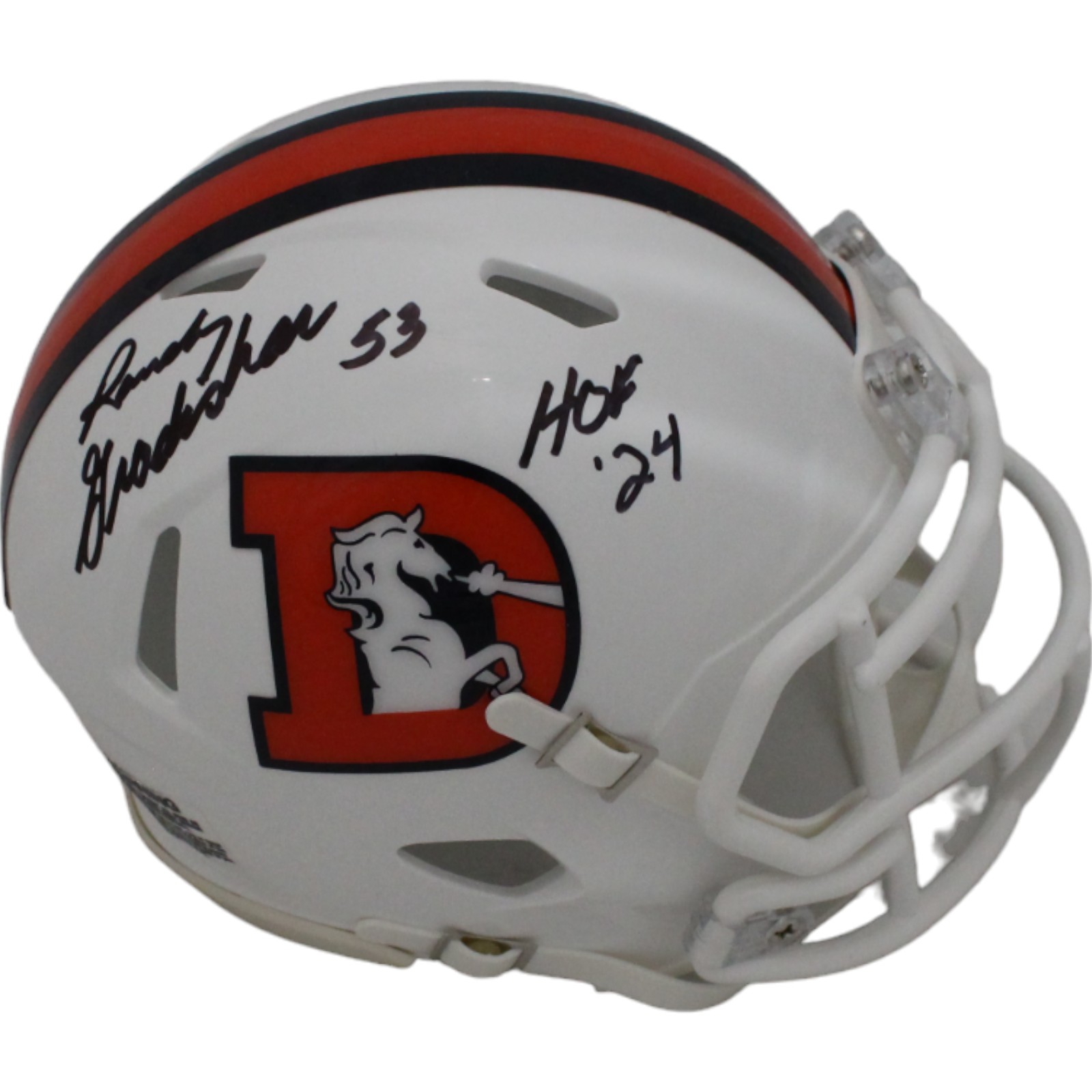 Randy Gradishar Signed Denver Broncos 22 White Alt Mini Helmet Beckett 44620