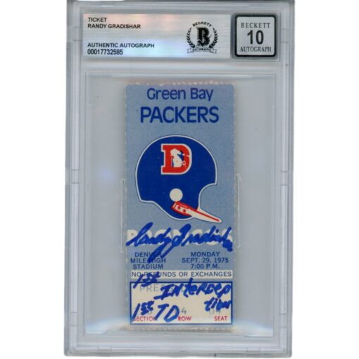 Randy Gradishar Signed Ticket Stub 11/29/75 v Packers 1st INT Slab Beckett 49079