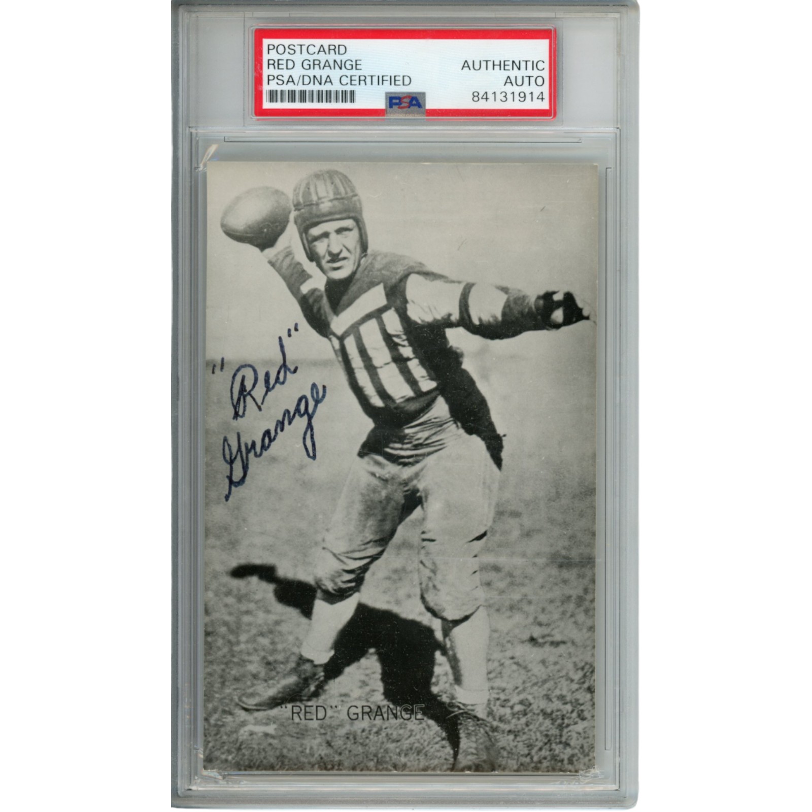 Red Grange Autographed/Signed Chicago Bears Postcard PSA Slabbed 54802
