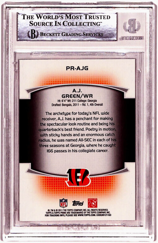 AJ Green Autographed 2011 Topps Prime #PR-AJG Rookie Card Beckett Slab