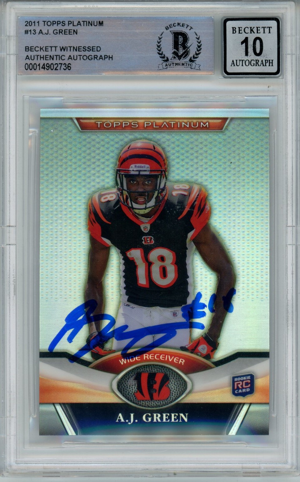 AJ Green Signed Bengals 2011 Topps Platinum #13 Beckett Auto 10 