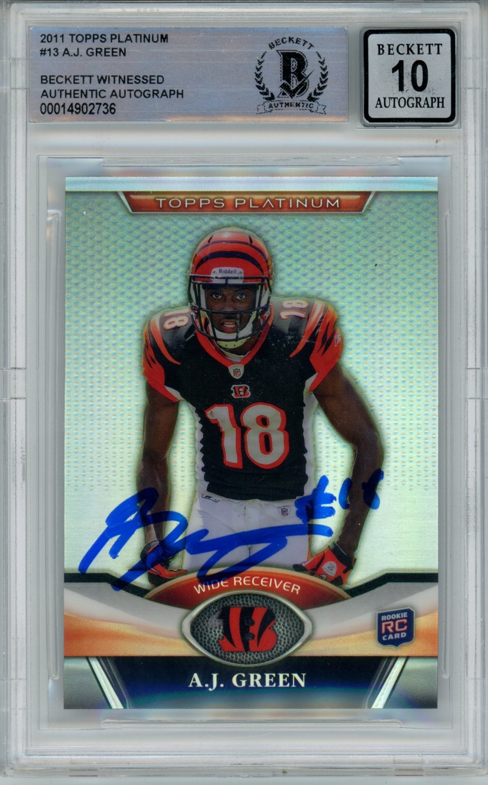 AJ Green Signed Bengals 2011 Topps Platinum #13 Beckett Auto 10