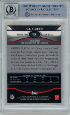 AJ Green Signed Bengals 2011 Topps Platinum #13 Beckett Auto 10