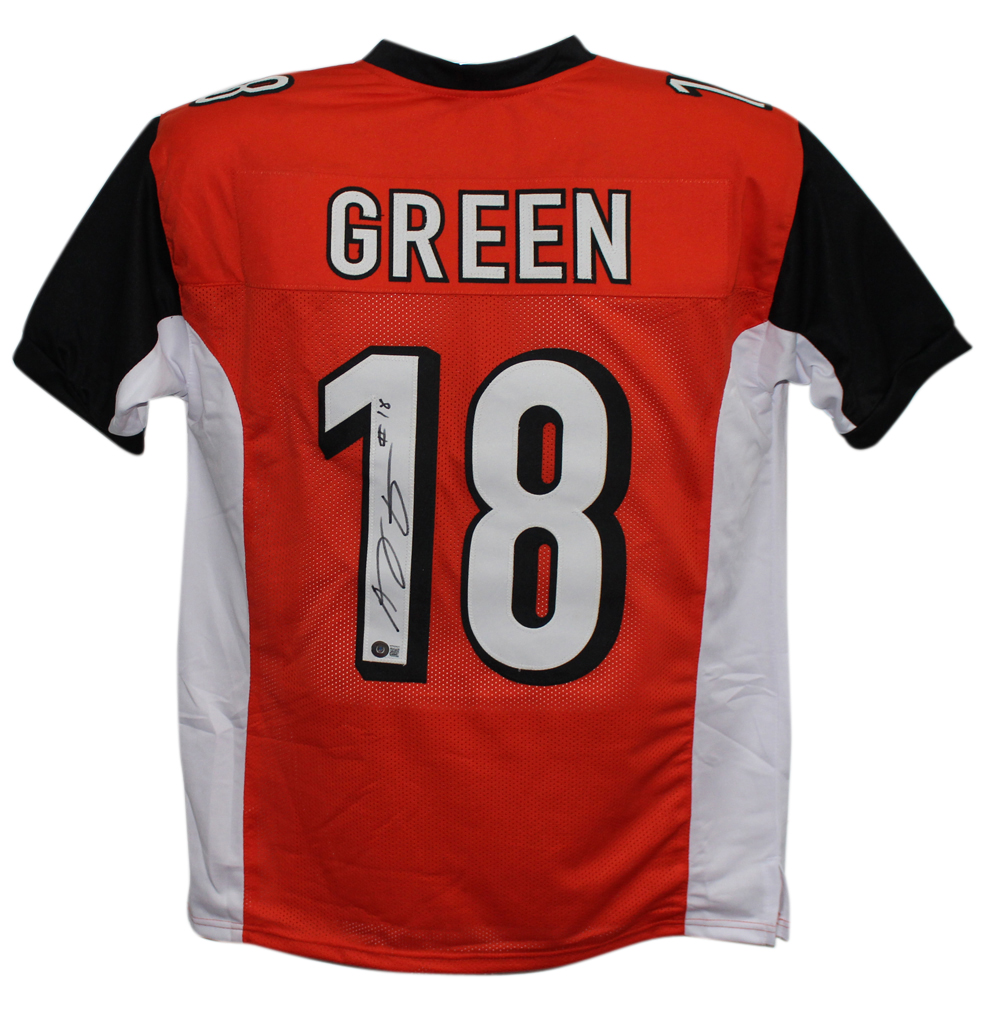 AJ Green Autographed/Signed Pro Style Orange XL Jersey Beckett