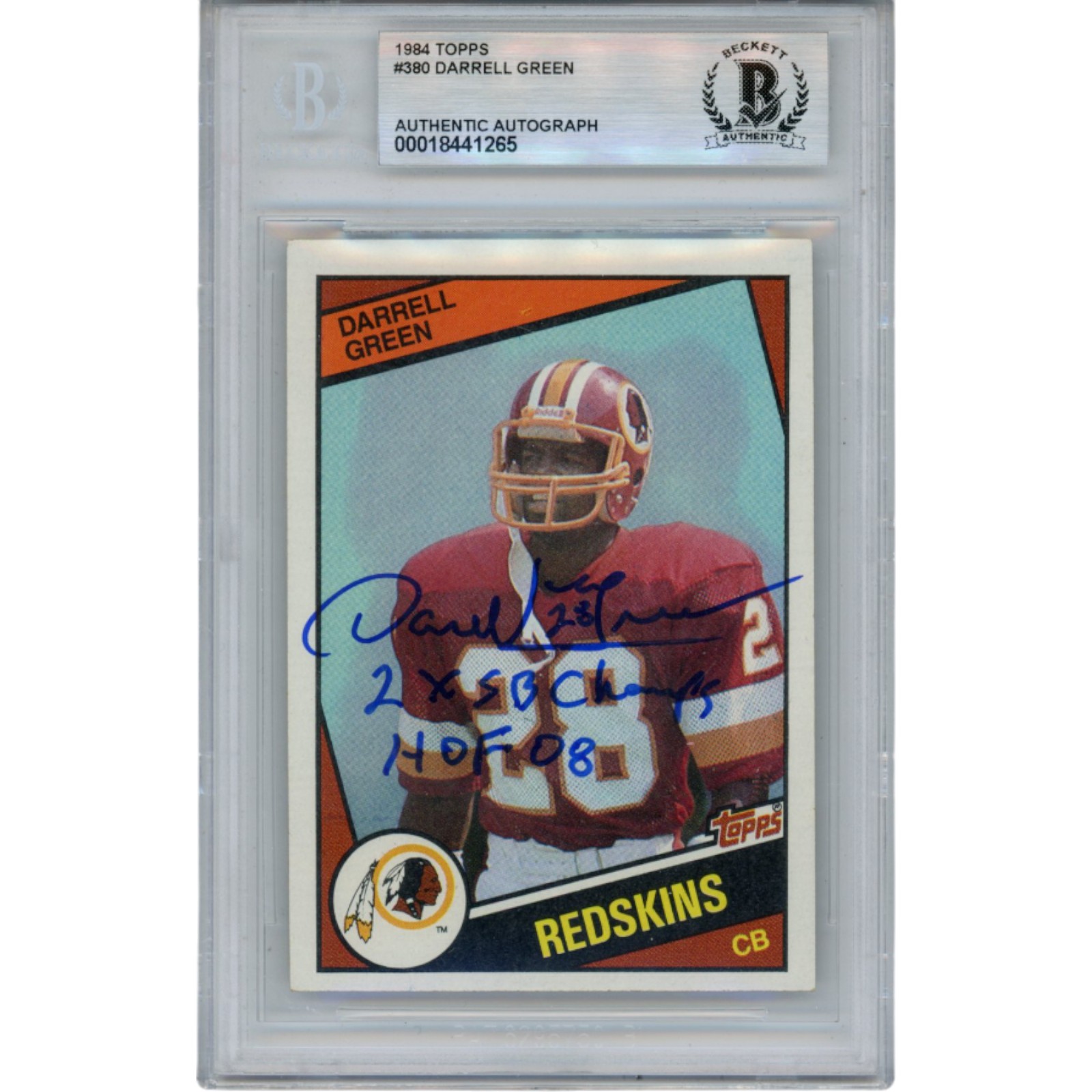 Darrell Green Autographed 1984 Topps 380 HOF 2x SB Champ Card Slab Beckett 51916