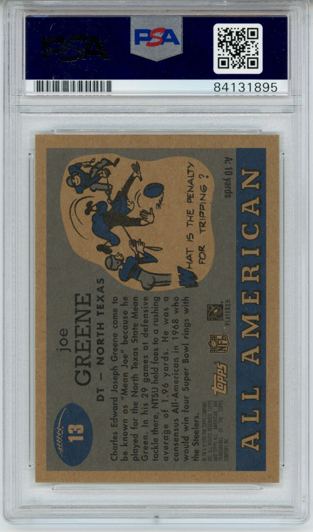 Joe Greene Autographed 2005 Topps All American Trading Card PSA Slab 32587