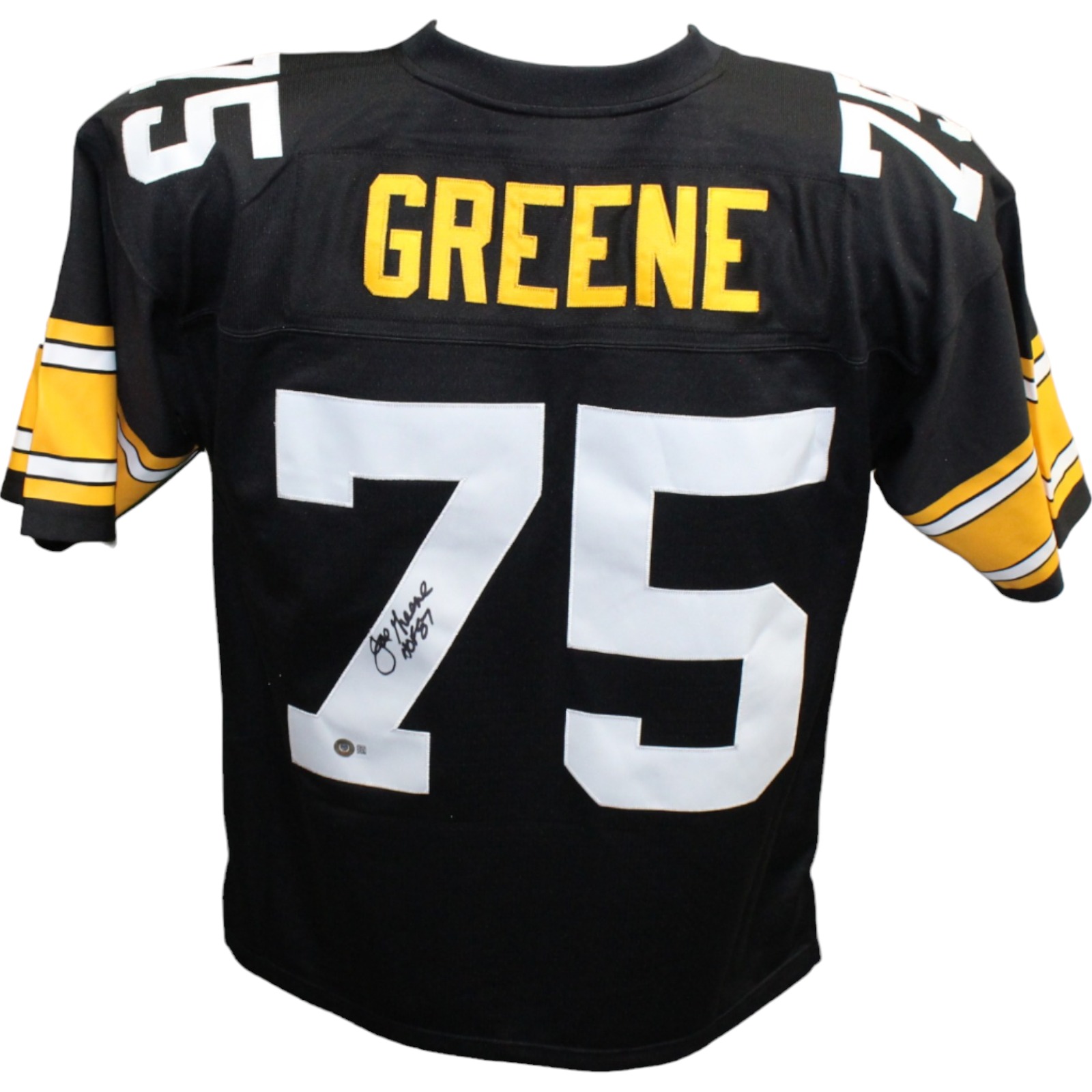 Joe Greene Signed Pittsburgh Steelers M&N Black Jersey Beckett