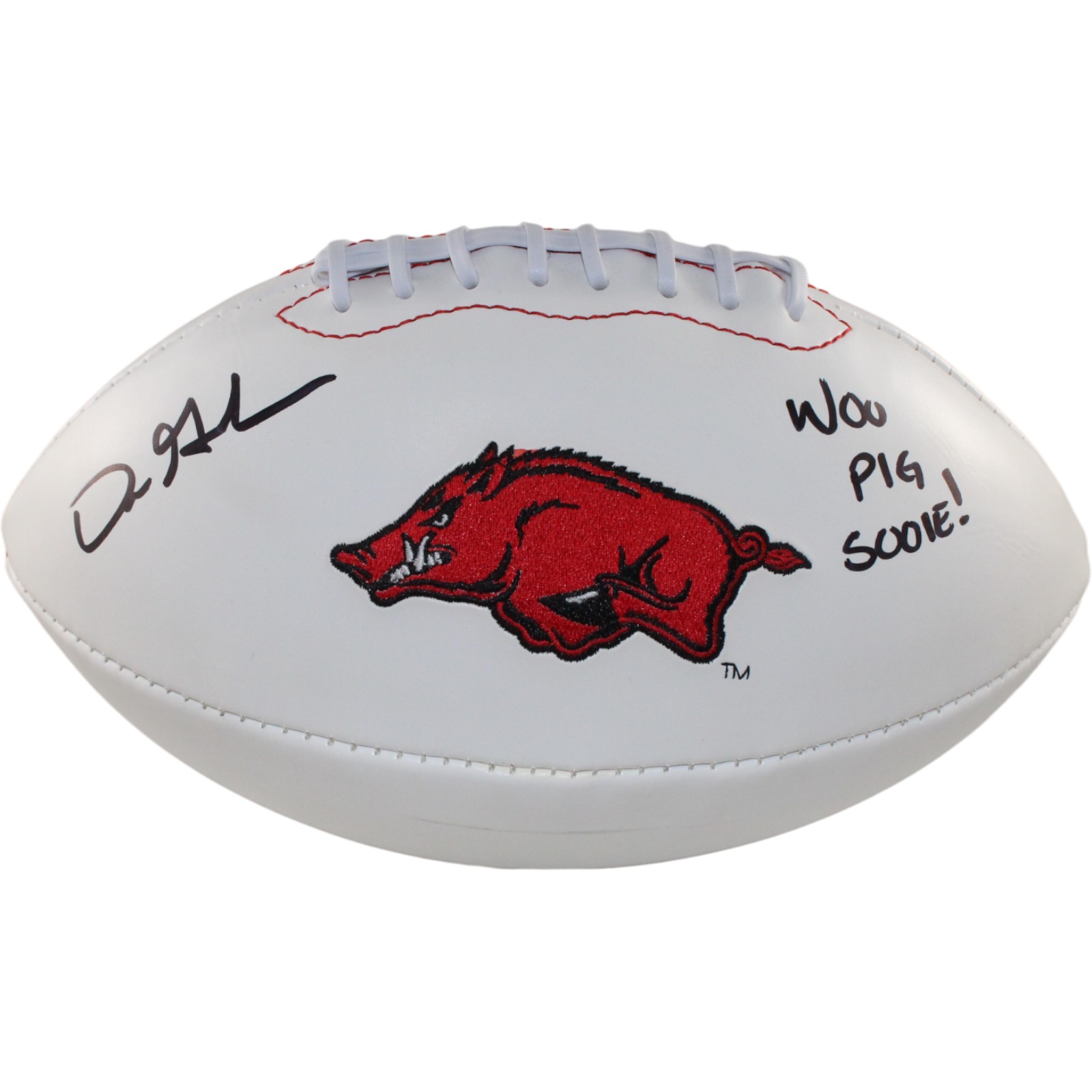 Dre Greenlaw Autographed Arkansas Razorbacks Logo Football Woo Pig Beckett 54661