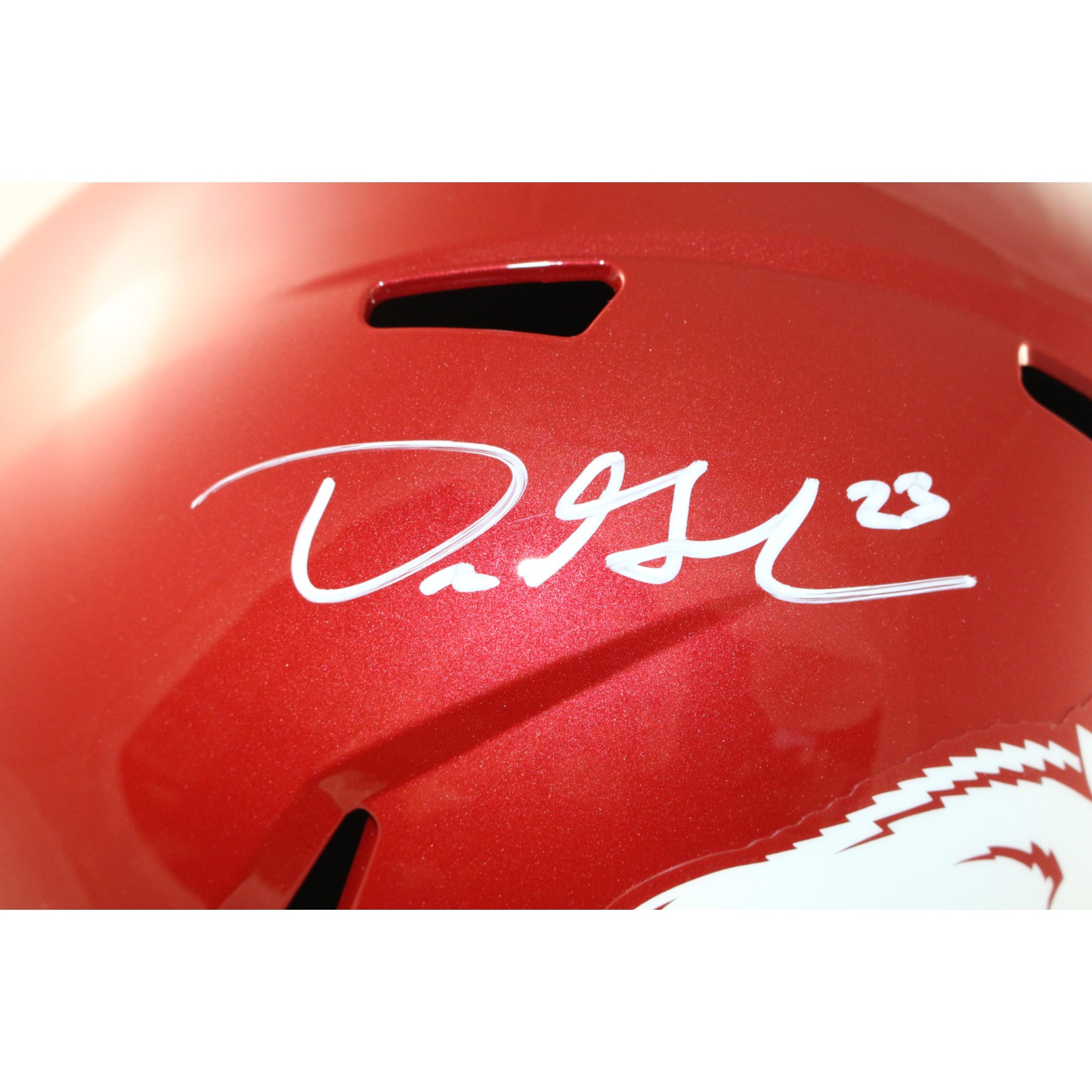 Dre Greenlaw Autographed Arkansas Razorbacks F/S Helmet Beckett Witness 54647