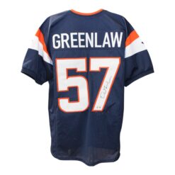 Dre Greenlaw Autographed/Signed Pro Style Blue XL Jersey Beckett 50980