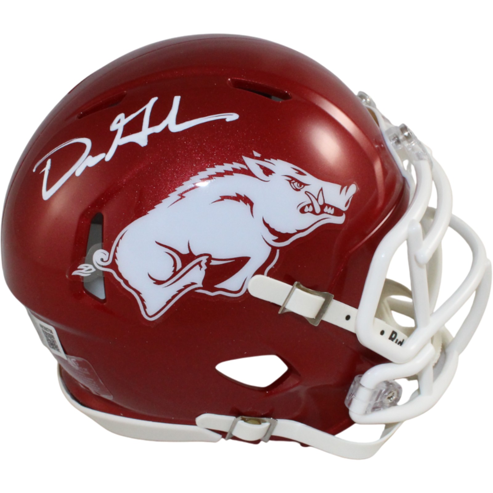 Dre Greenlaw Autographed Arkansas Razorbacks Mini Helmet Beckett Witness 54656
