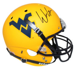 Will Grier Signed West Virginia Mountaineers Gold Replica Helmet BAS 24033