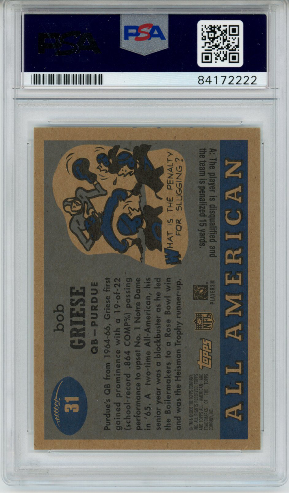 Bob Griese Autographed 2005 Topps All American Trading Card PSA Slab 32596