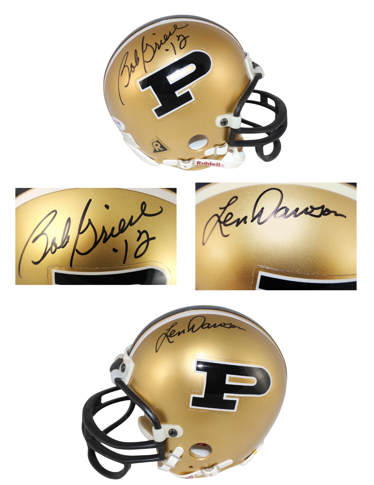Len Dawson Bob Griese Autographed Purdue Boilers VSR4 Mini Helmet Beckett 52738