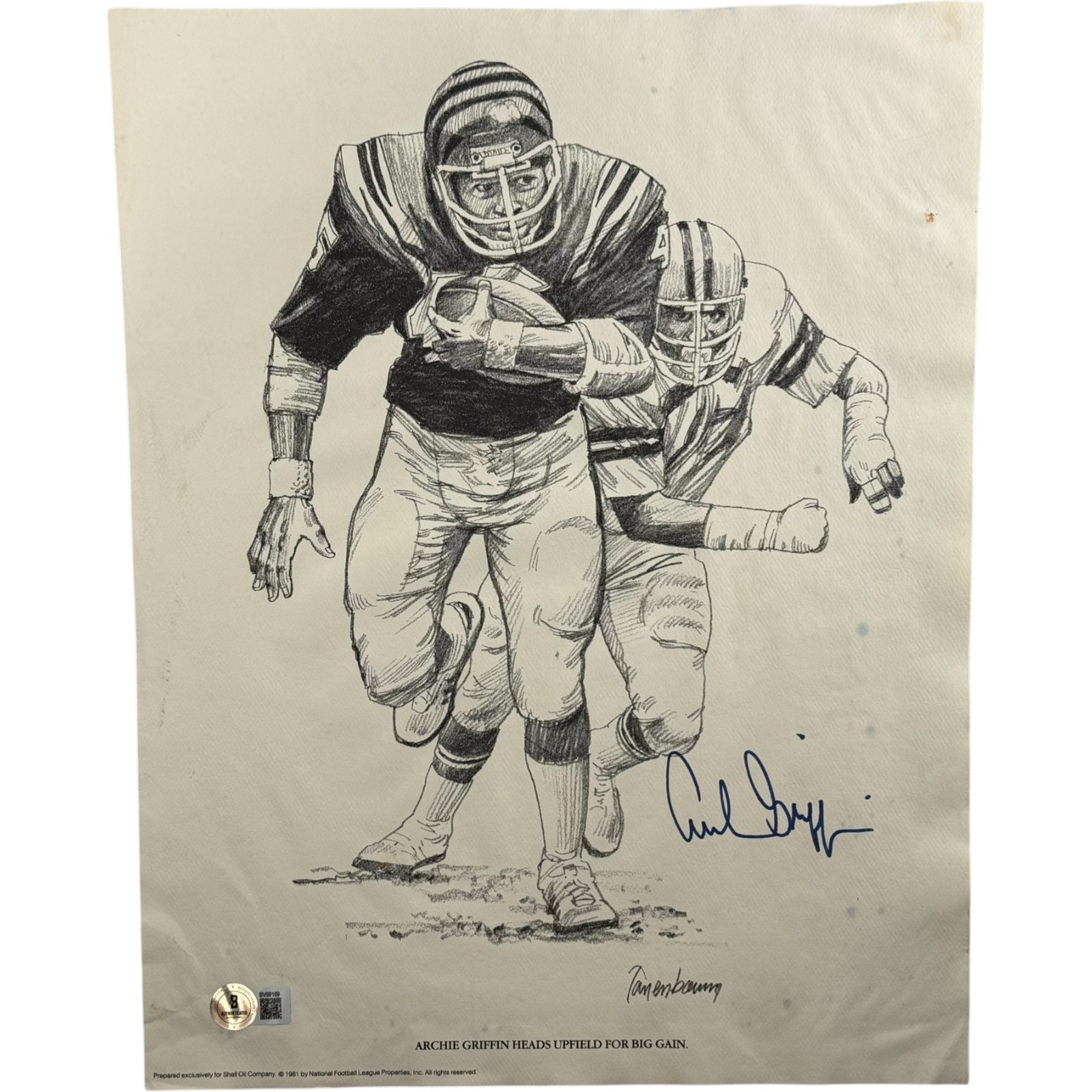 Archie Griffin Autographed Cincinnati Bengals Art Drawing AS IS Beckett 55009