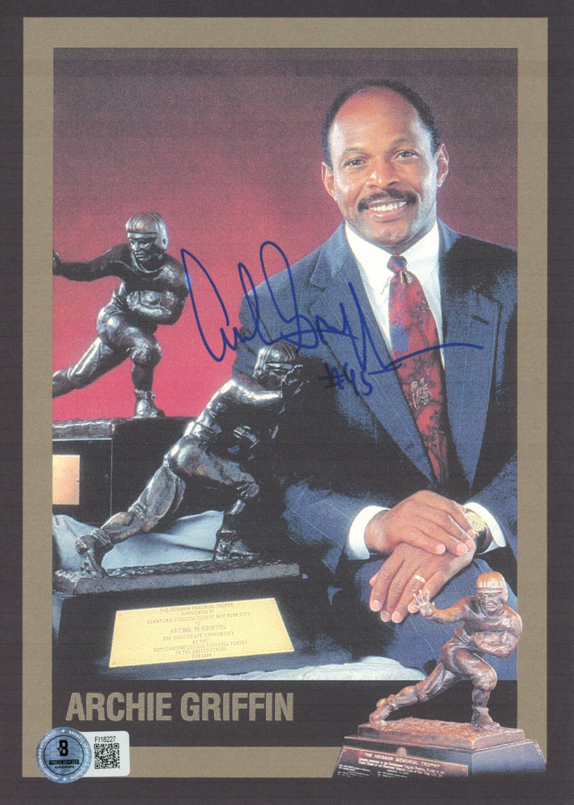 Archie Griffin Autographed/Signed Ohio State Buckeyes 7x9 Photo Beckett 57241