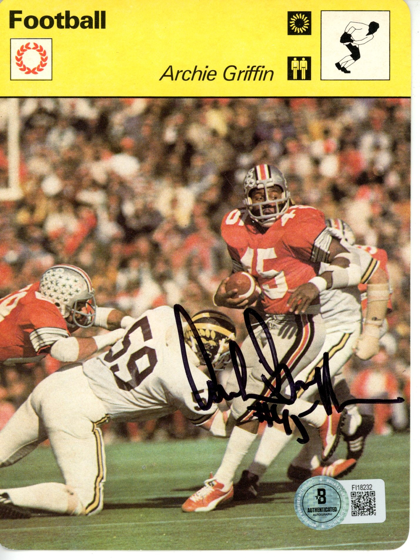 Archie Griffin Autographed Ohio State Buckeyes 1977 Sportscaster Card BAS 56218 1 Archie Griffin Autographed Ohio State Buckeyes 1977 Sportscaster Card BAS 56218