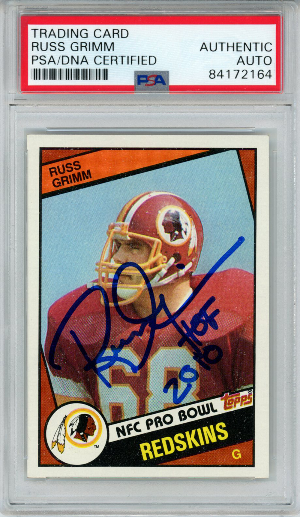 Russ Grimm Signed Redskins 1984 Topps #381 Rookie Card HOF PSA Slab 32875