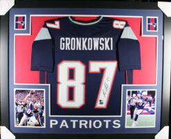 Rob Gronkowski Autographed Pro Style XL Blue Framed Jersey 35x43 Beckett 57297