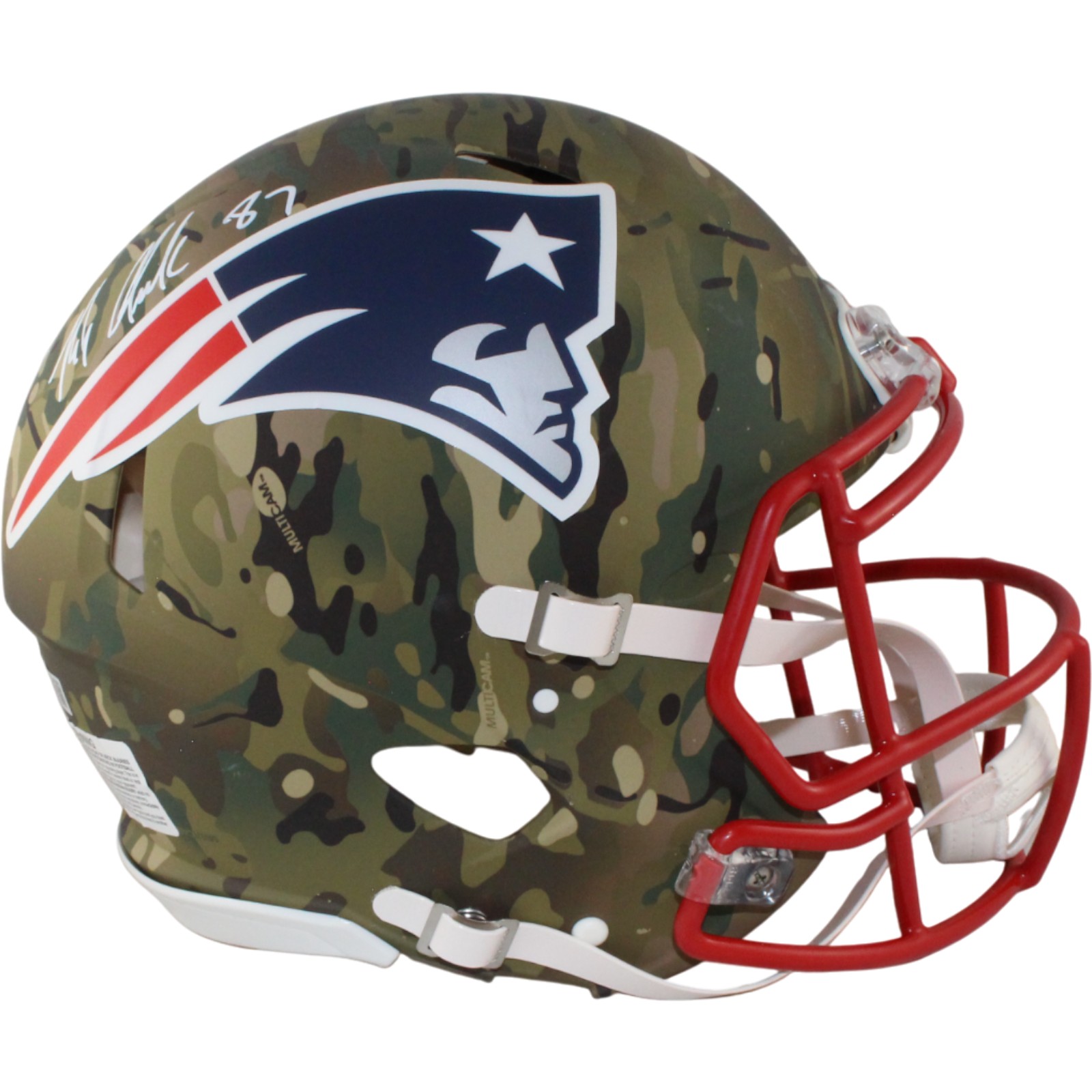 Rob Gronkowski Autographed New England Patriots Pro Camo Helmet Beckett 54617