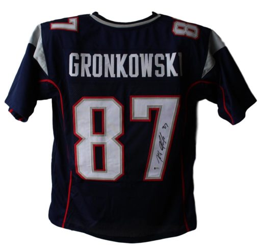 Rob Gronkowski Autographed New England Patriots Blue XL Jersey BAS 22268