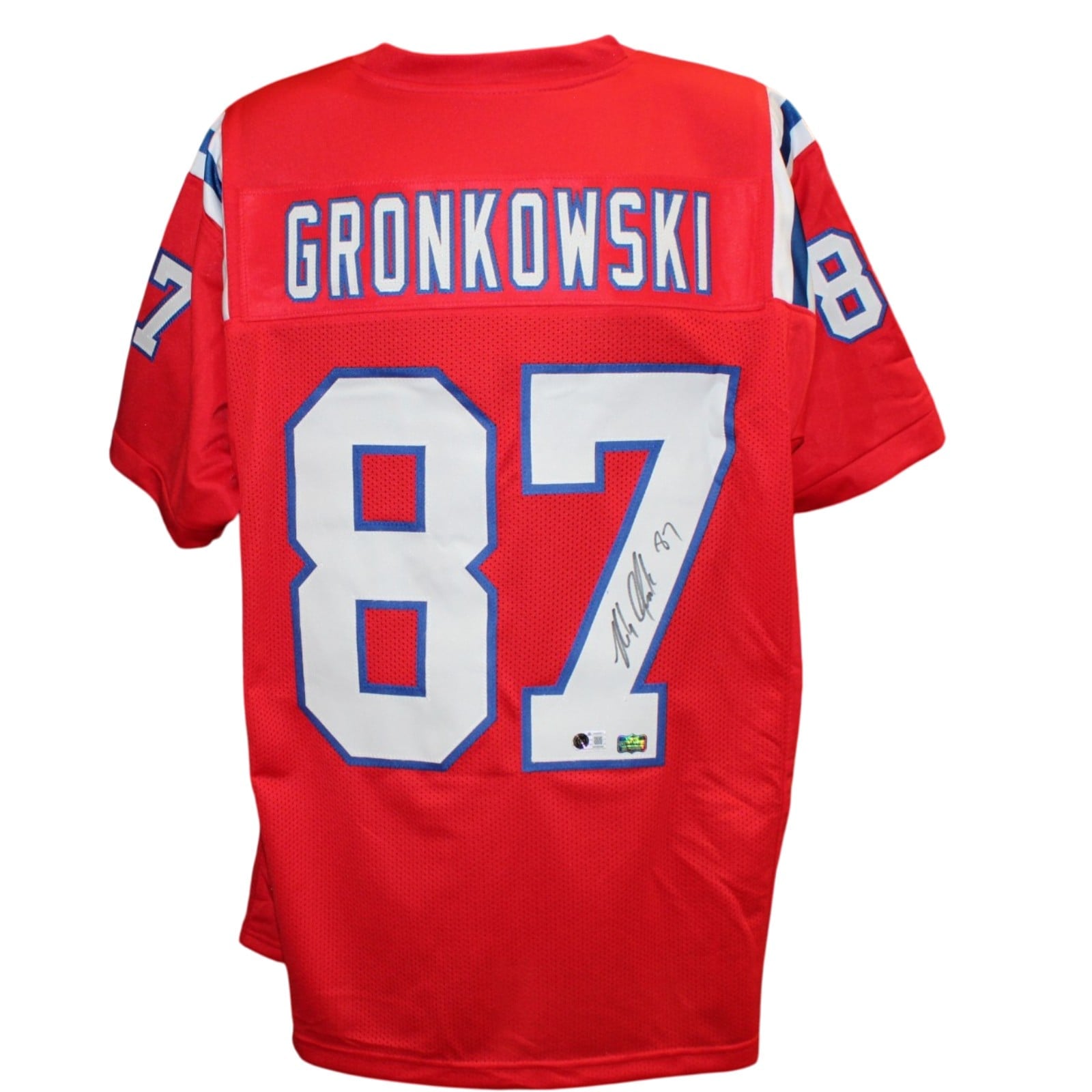 Rob Gronkowski Autographed/Signed Pro Style XL Jersey Red Beckett Witness 58337