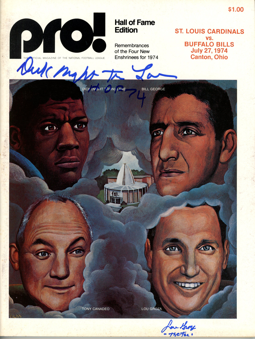 Dick Night Train Lane & Lou Groza Autographed 1974 Pro Magazine Beckett