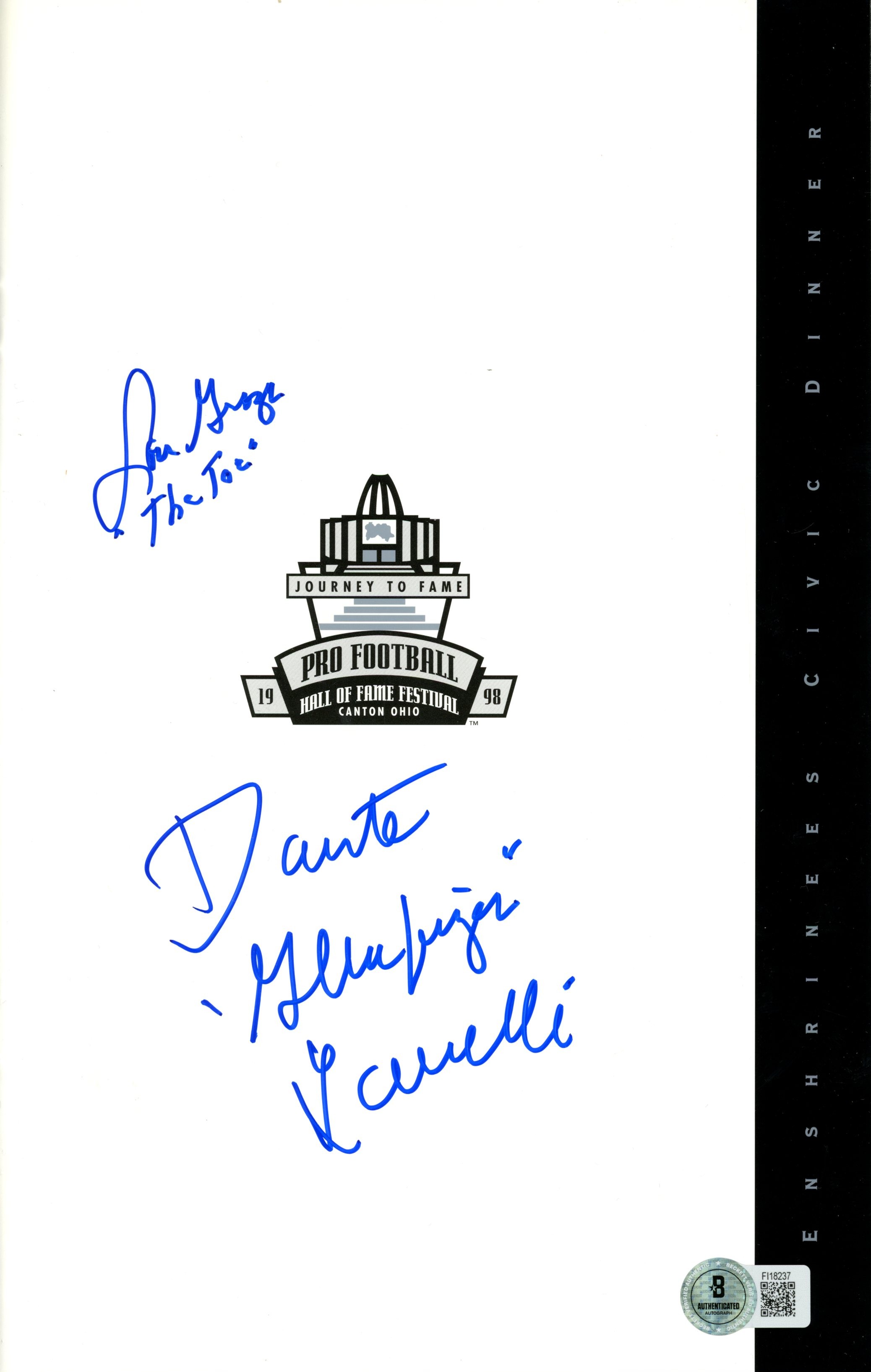Lou Groza Dante Lavelli Signed HOF 98 Enshrinees Civic Dinner Program BAS 57205
