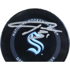 Philipp Grubauer Autographed/Signed Seattle Kraken Official Puck Fanatics 53814
