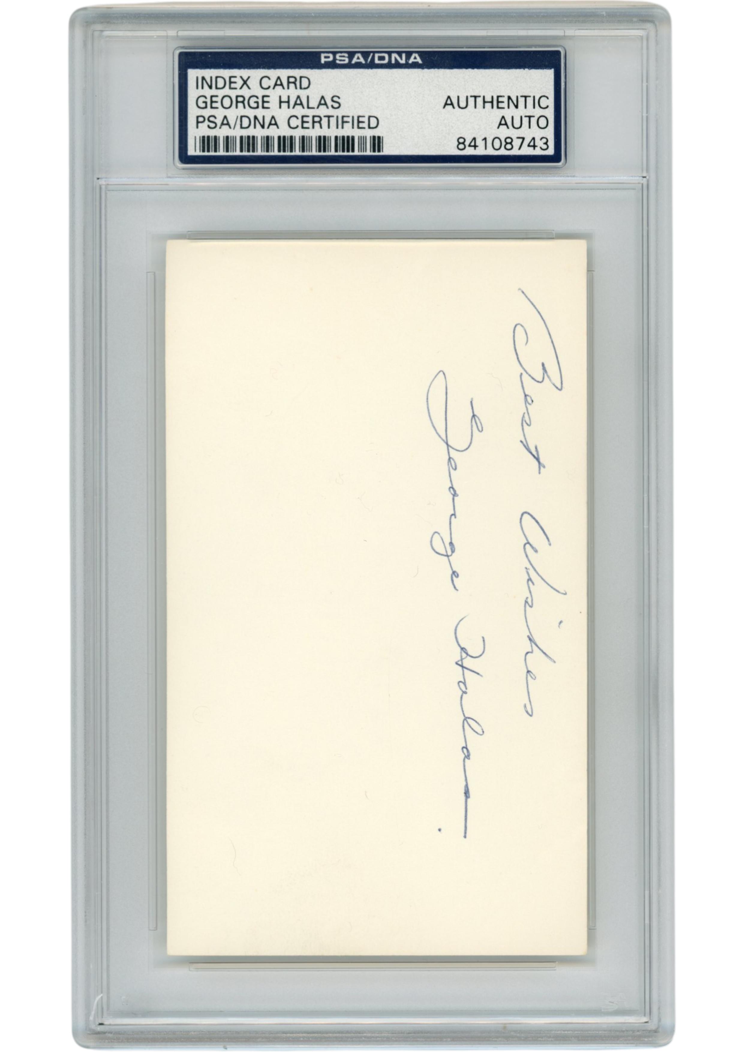 George Halas Autographed Chicago Bears Index Card Best Wishes Slab PSA 54907