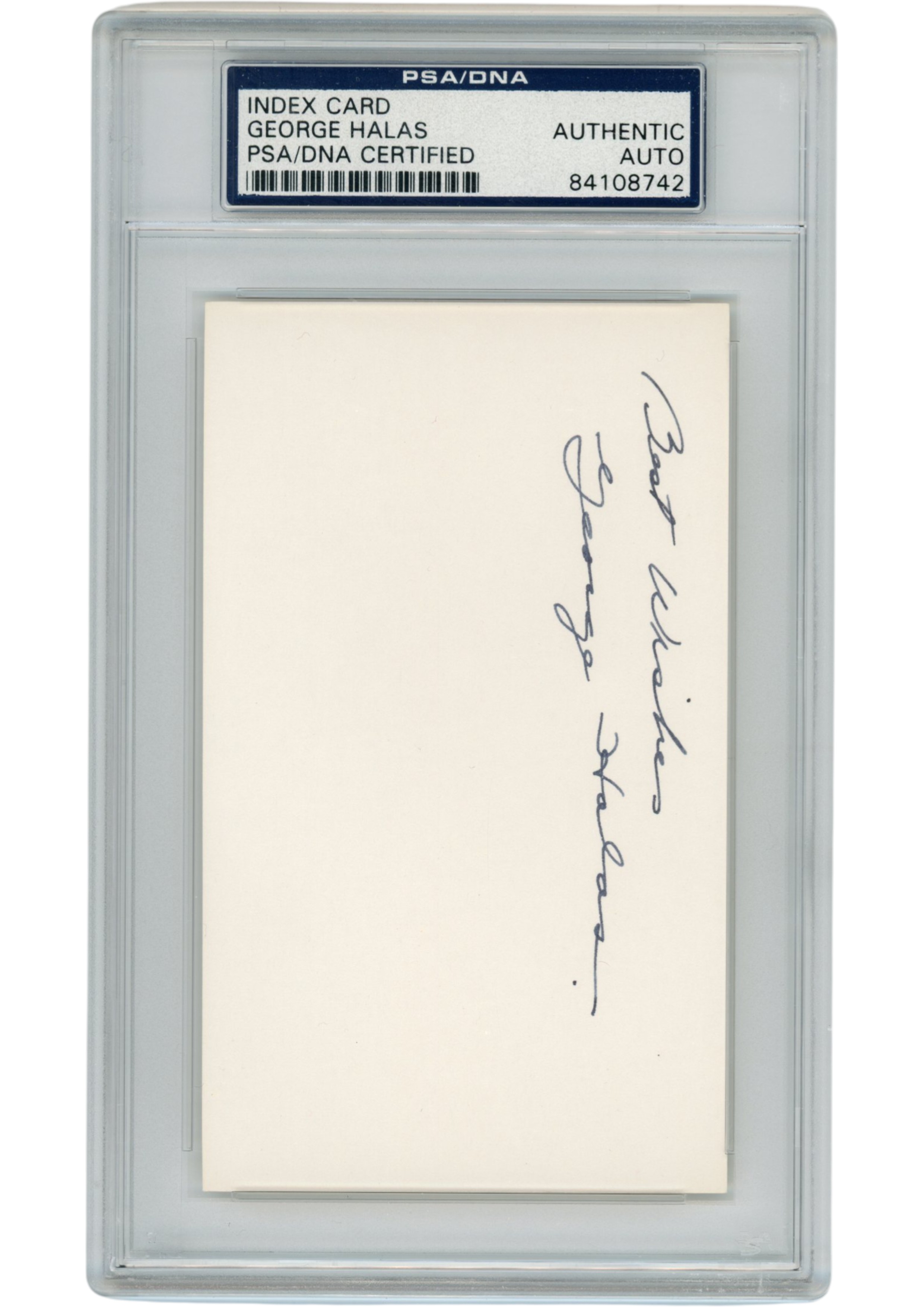 George Halas Autographed Chicago Bears Index Card Best Wishes Slab PSA 54908