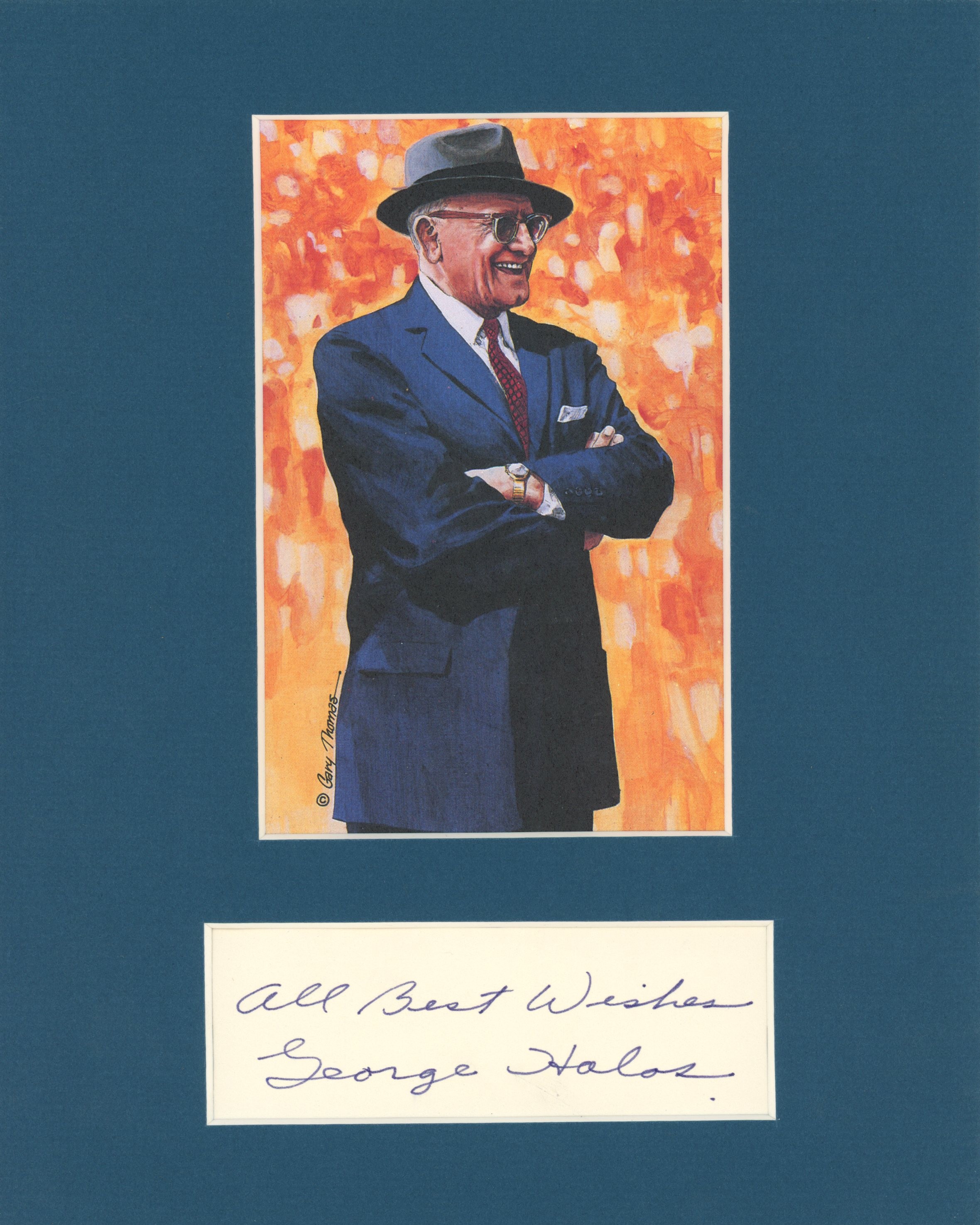 George Halas Signed Chicago Bears Mat Cut Auto Goal Line Art Card Beckett 55403