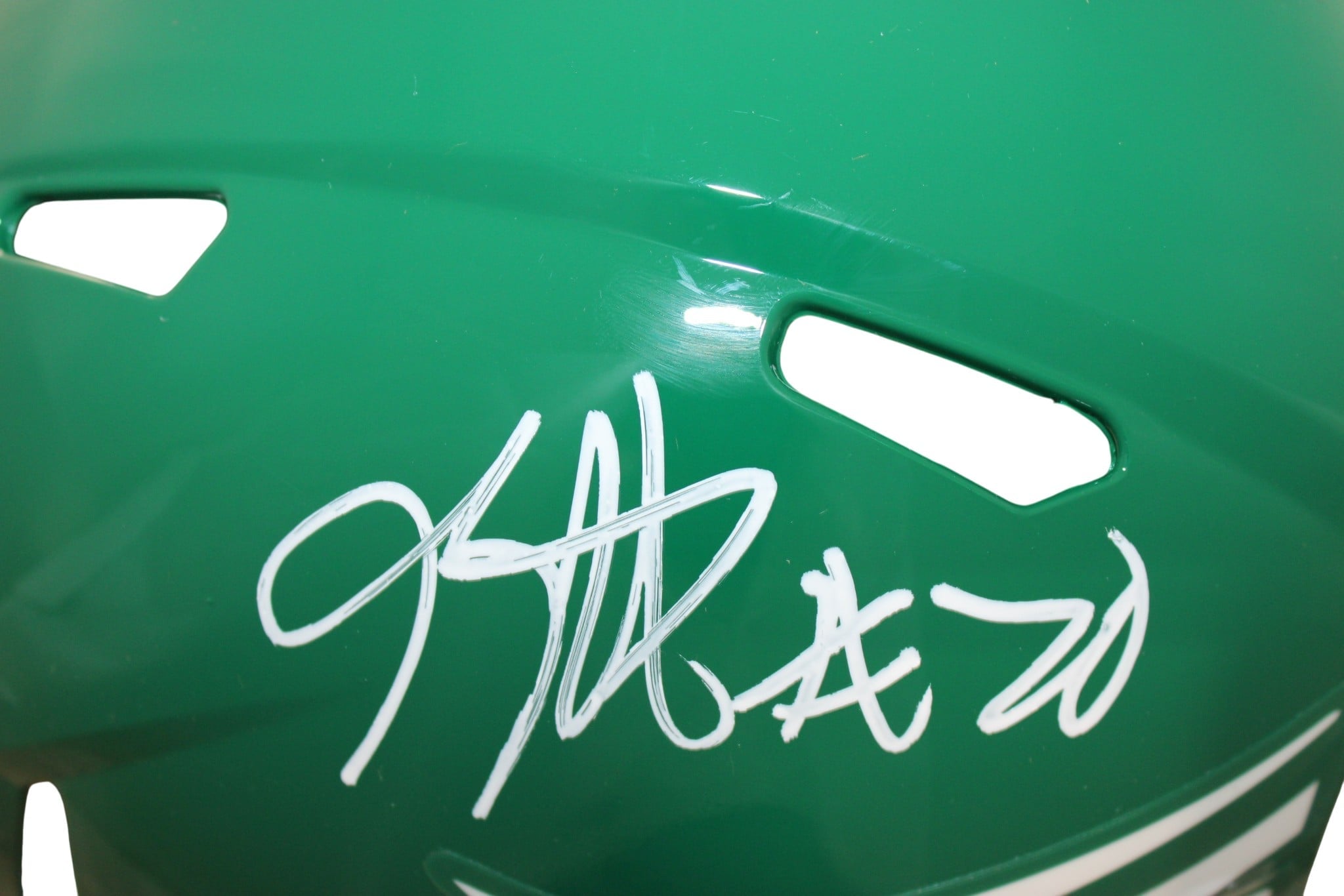Breece Hall Autographed New York Jets 78-89 TB Helmet Proline Beckett 58539 2 Breece Hall Autographed New York Jets 78-89 TB Helmet Proline Beckett 58539