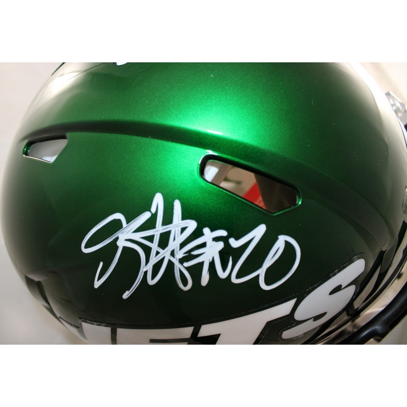 Breece Hall Autographed New York Jets 19-23 TB Helmet Proline Beckett 58535 2 Breece Hall Autographed New York Jets 19-23 TB Helmet Proline Beckett 58535
