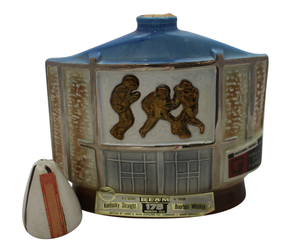NFL Hall Of Fame Jim Beam Whiskey Porcelain Decanter Vintage Collectible