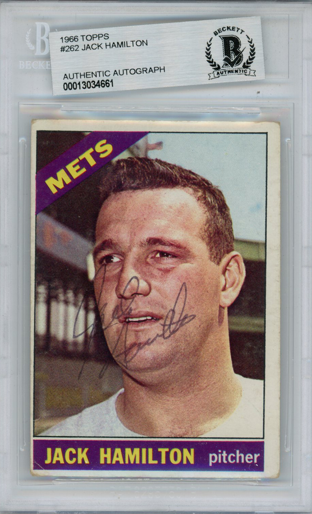 Jack Hamilton Autographed 1966 Topps #262 Trading Card Beckett Slab