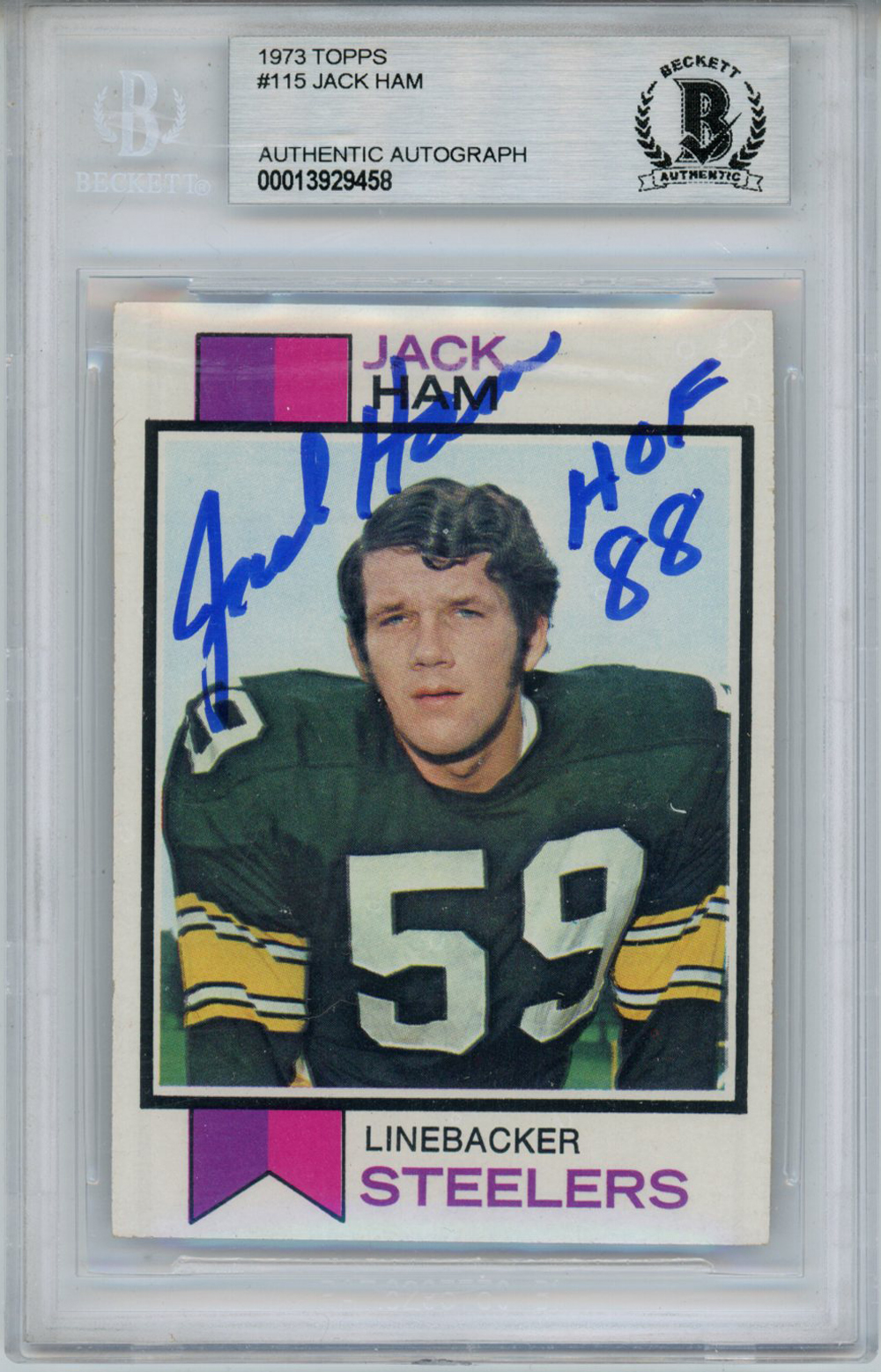 Jack Ham Autographed 1973 Topps #115 Rookie Card HOF Beckett 10 Slab