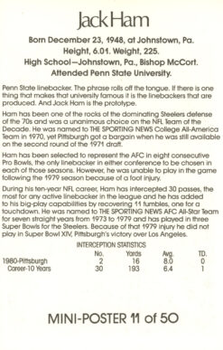 Jack Ham Autographed Pittsburgh Steelers Mini Poster HOF Beckett 46185