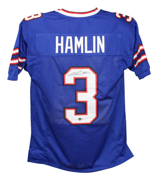 Damar Hamlin Autographed/Signed Pro Style Blue XL Jersey Beckett