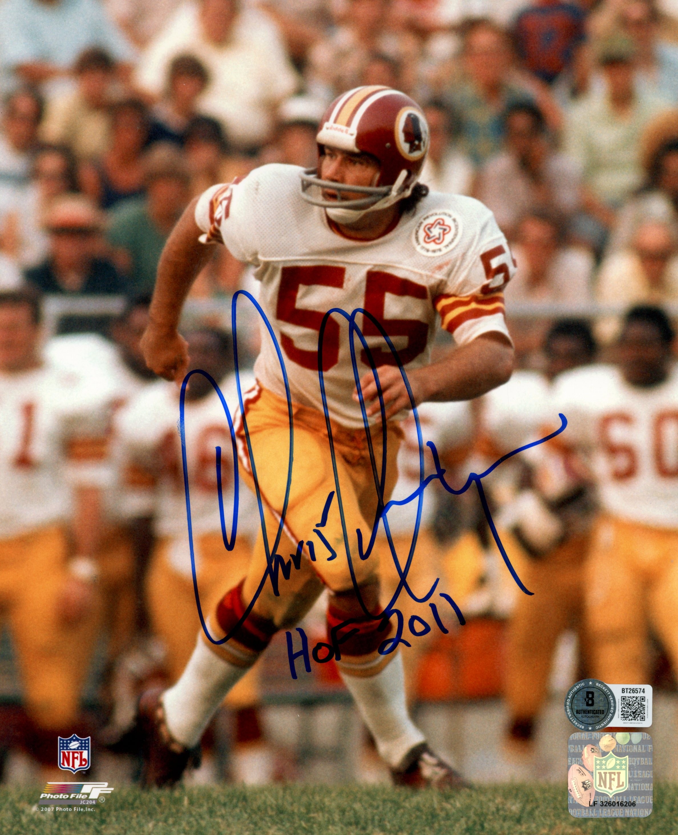 Chris Hanburger Autographed Washington Redskins 8x10 Photo HOF Beckett 56776
