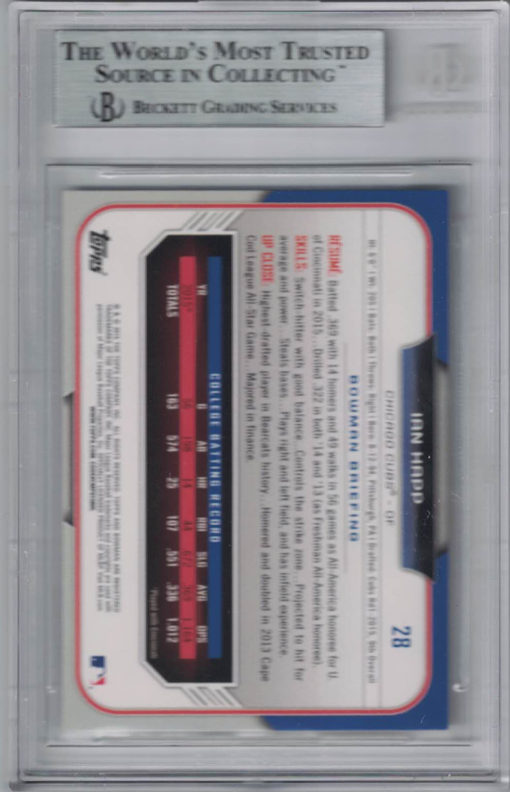 Ian Happ Autographed/Signed Chicago Cubs 2015 Bowman Draft Card BAS Slab 25205