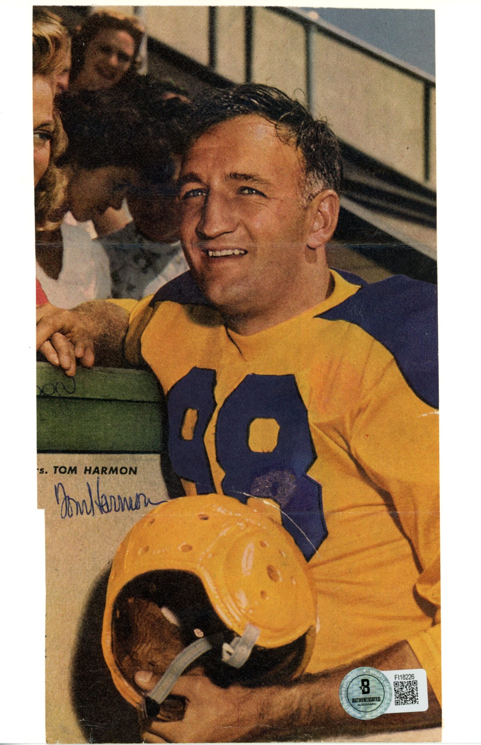 Tom Harmon Autographed Los Angeles Rams 6x9 Matted Cut Sheet Beckett 57228