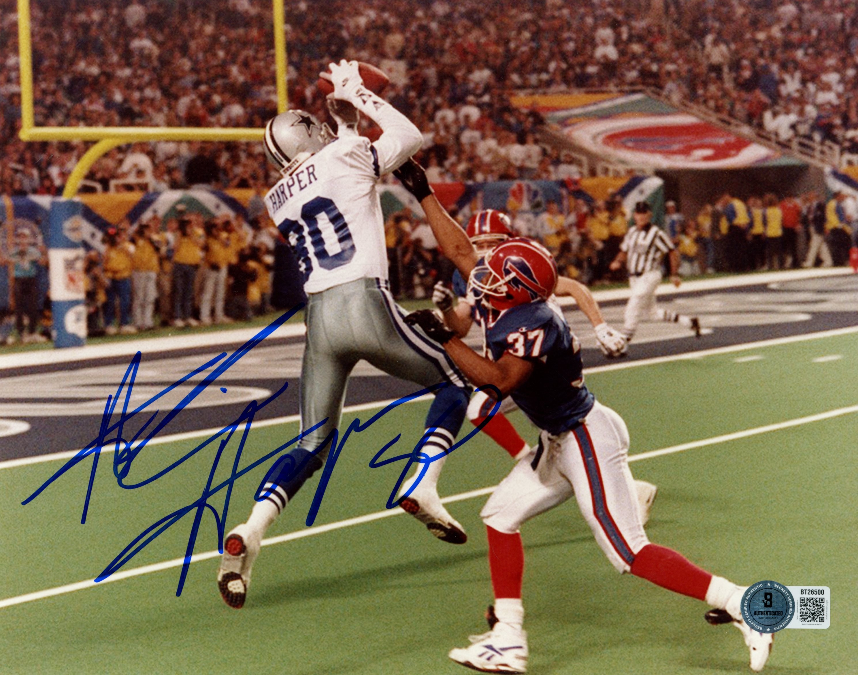 Alvin Harper Autographed Dallas Cowboys 8x10 Photo vs Bills Catch Beckett 56812