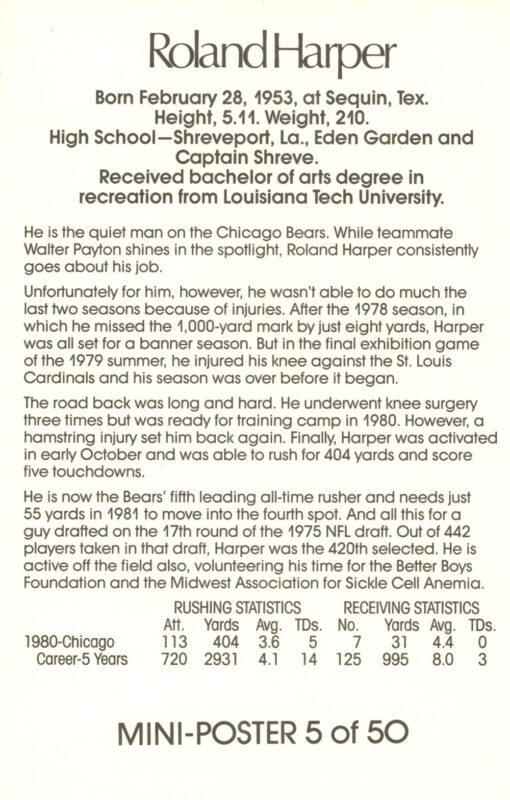 Roland Harper Chicago Bears Mini Poster 5/50 Marketcom 46224