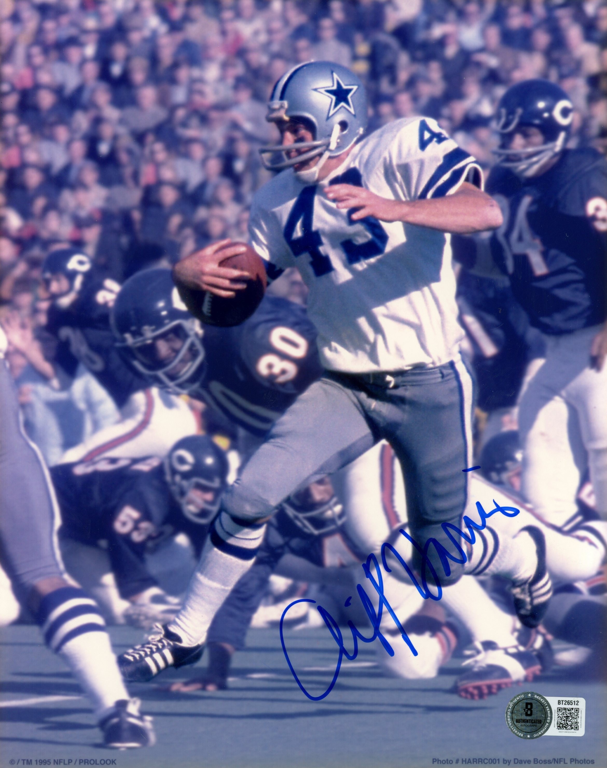 Cliff Harris Autographed Dallas Cowboys 8x10 Photo PL vs Bears Beckett 56801