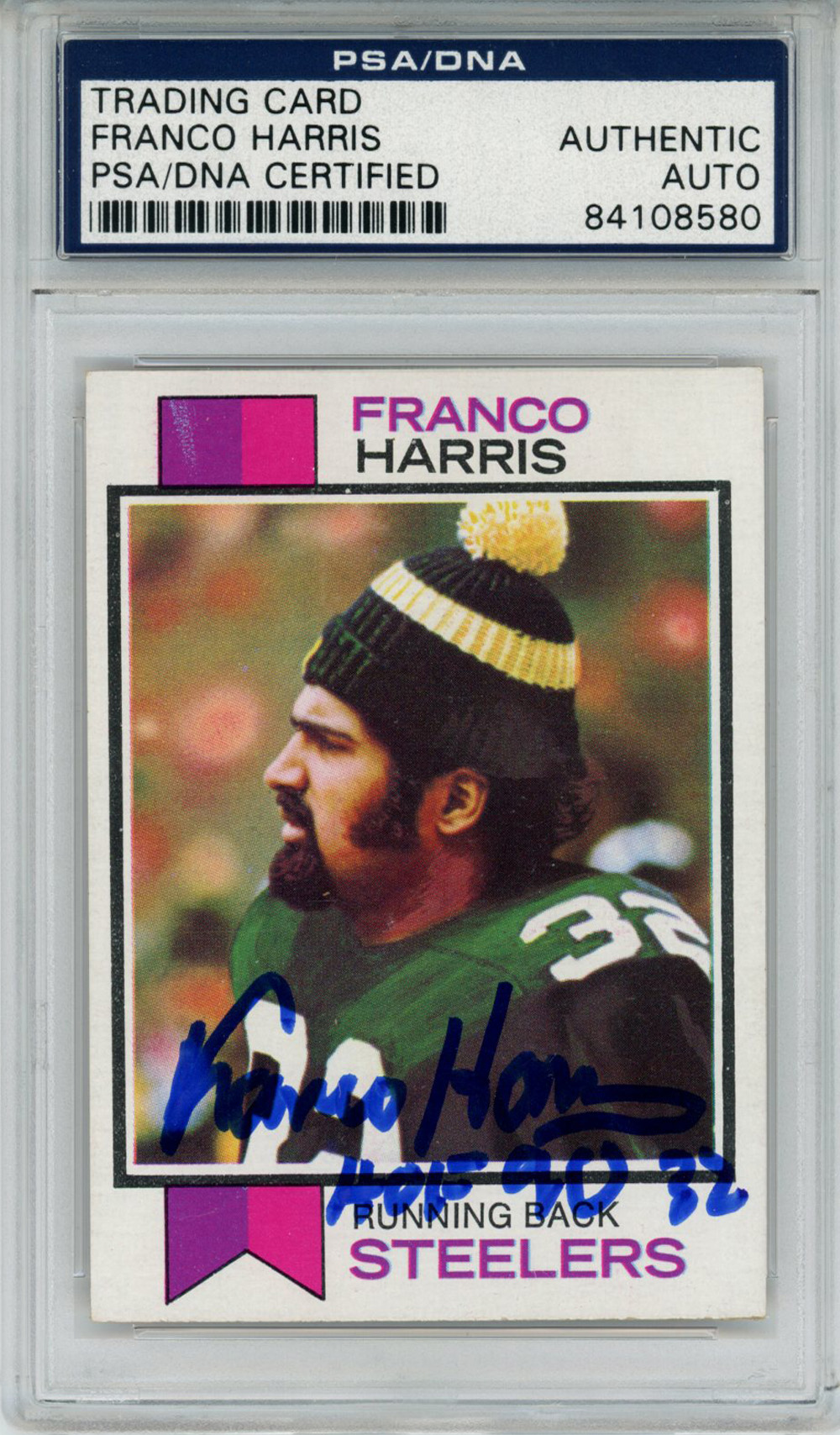 Franco Harris Autographed 1973 Topps #89 Rookie Card HOF PSA Slab