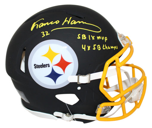 Franco Harris Signed Pittsburgh Steelers Authentic Black Helmet 2 Insc BAS 24913