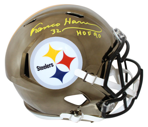 Franco Harris Signed Pittsburgh Steelers Chrome Replica Helmet HOF BAS 24914