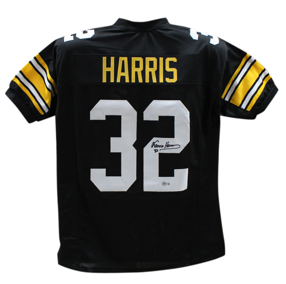 Franco Harris Autographed/Signed Pro Style Black XL Jersey Beckett