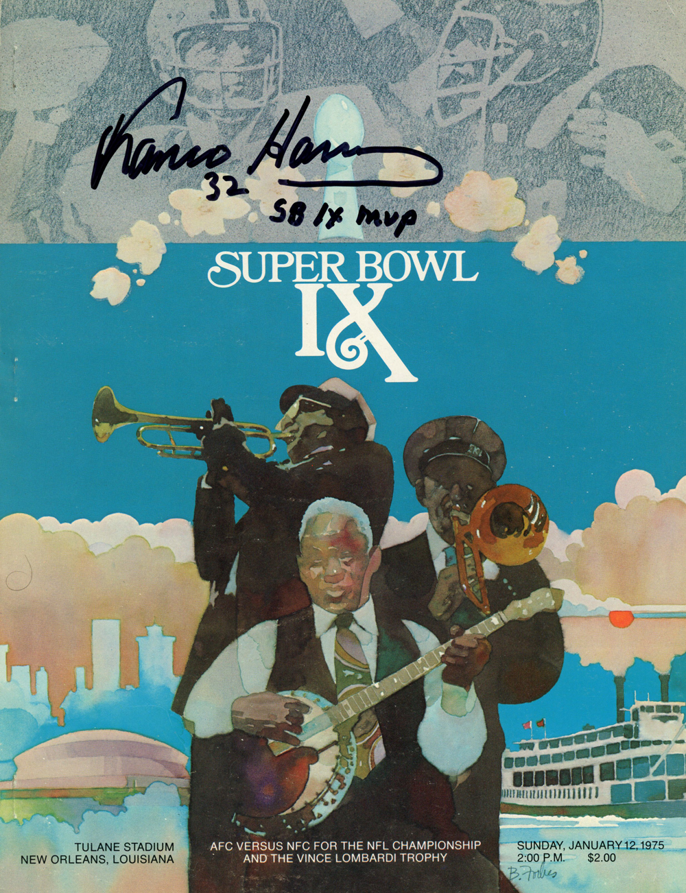 Franco Harris Autographed/Signed Super Bowl IX Program SB MVP PSA 37374